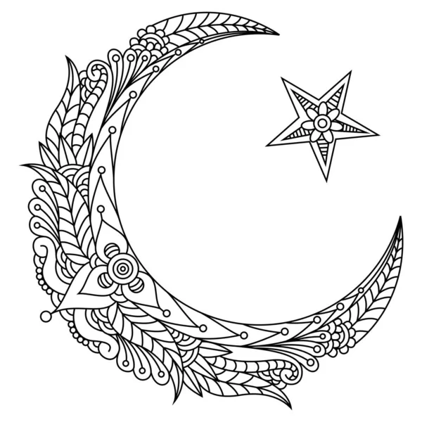 Religious Islamic Simbol Bintang Dan Bulan Sabit Dengan Bunga - Stok Vektor