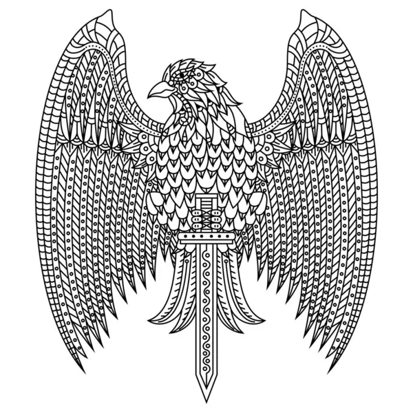 Mano Dibujada Águila Con Espada Estilo Zentangle — Archivo Imágenes Vectoriales