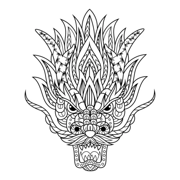 Dessiné Main Tête Dragon Dans Style Zentangle — Image vectorielle