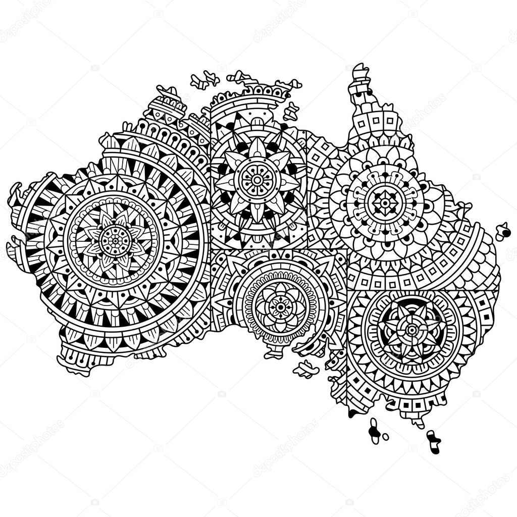 Hand drawn of australia map in mandala style