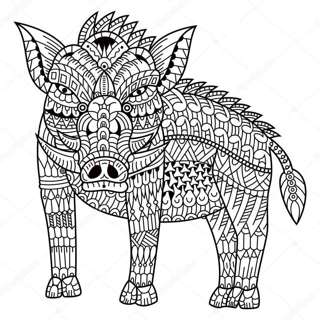 Hand drawn of Razorback in zentangle style