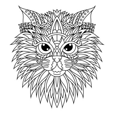 Zentangle tarzında kedi kafası çizilmiş.