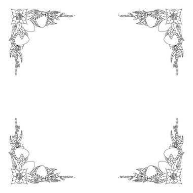 Siyah beyaz karalama paskalya yumurtalarıyla çerçevelenmiş