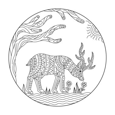 Zentangle tarzında elle çizilmiş geyik