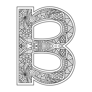Zentangle biçiminde afazi harfi B 'nin el yazısı