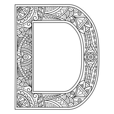 Zentangle biçiminde D harfinin el çizimi