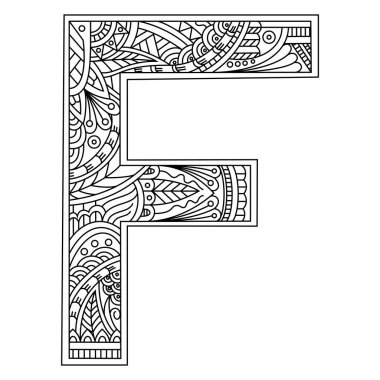Zentangle biçiminde F harfinin el çizimi