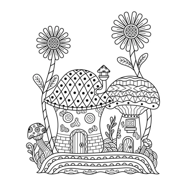 Zentangle tarzında el çizimi mantar evi