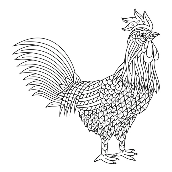Hand Drawn Rooster Zentangle Style — Stock Vector