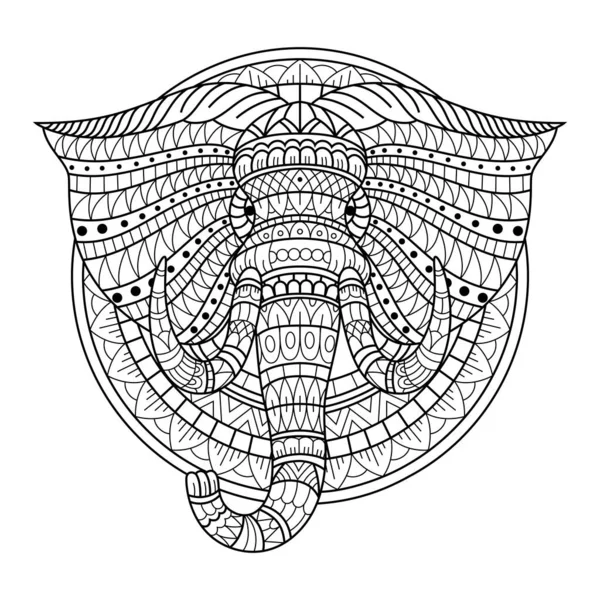 Mão Desenhada Cabeça Elefante Estilo Zentangle — Vetor de Stock