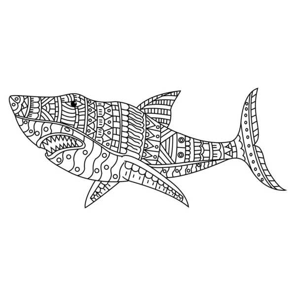 Zentangle Stili Köpekbalığının Çizimi — Stok Vektör