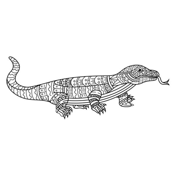 Zentangle Tarzında Çizilmiş Komodo — Stok Vektör