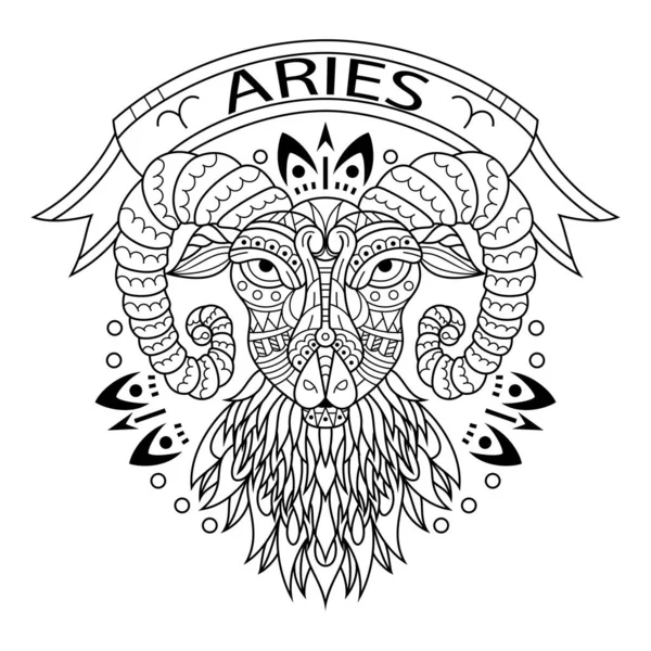 Mão Desenhada Aries Estilo Zentangle —  Vetores de Stock