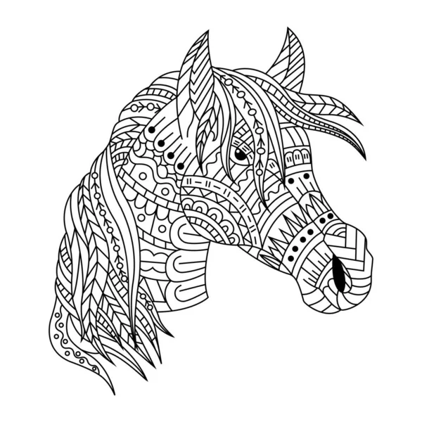 Dessiné Main Tête Cheval Dans Style Zentangle — Image vectorielle