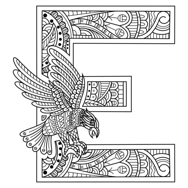 Dessiné Main Lettre Aphabet Pour Aigle Dans Style Zentangle — Image vectorielle