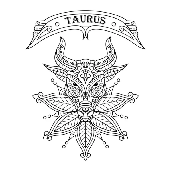 Handgetekend Van Taurus Zentangle Stijl — Stockvector