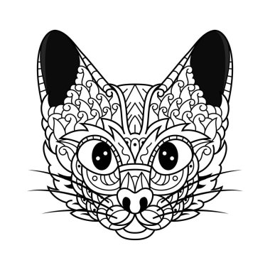 Zentangle tarzında kedi kafası çizilmiş.