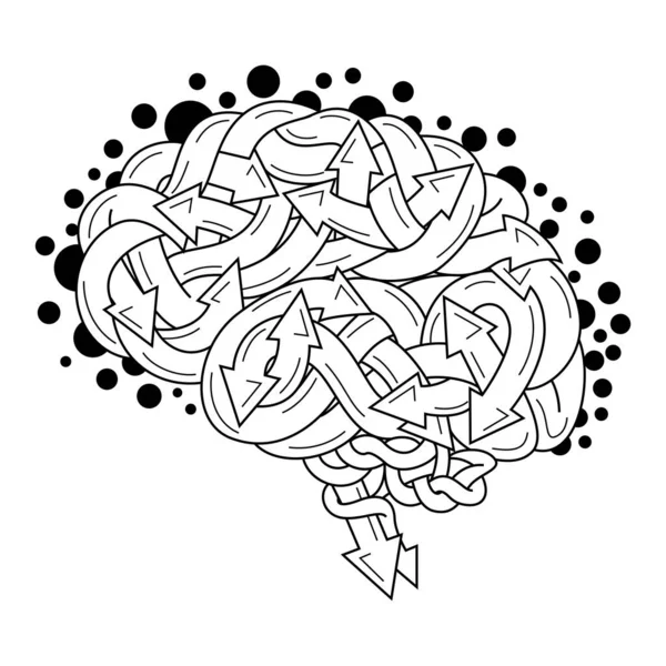 Hand Drawn Brain Zentangle Style — Stock Vector