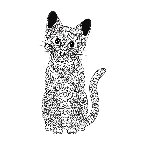 Dibujado Mano Gato Estilo Zentangle — Vector de stock