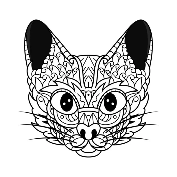 Dessiné Main Tête Chat Dans Style Zentangle — Image vectorielle