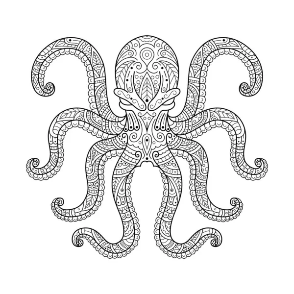 Dessiné Main Kraken Dans Style Zentangle — Image vectorielle