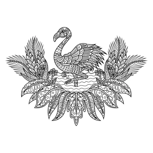 Ручной Рисунок Фламинго Стиле Zentangle — стоковый вектор
