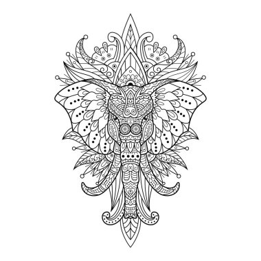 Zentangle tarzında fil kafası çizilmiş.