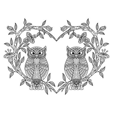 Elle çizilmiş baykuş sevgisi Zentangle tarzında