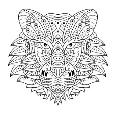 Zentangle tarzında kaplan kafası çizilmiş.