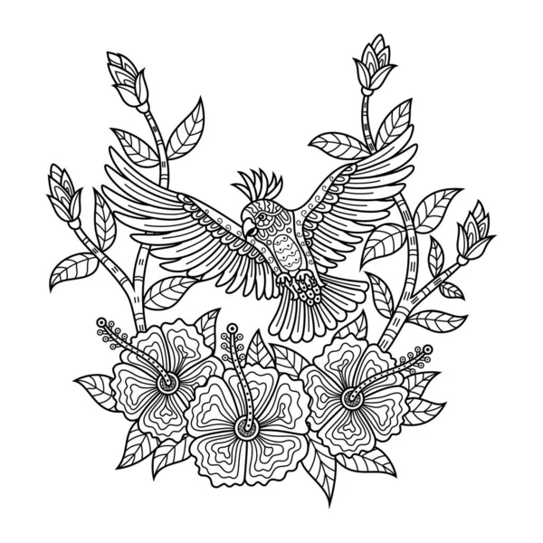 Ręcznie Rysowane Kakadu Kwiatem Stylu Zentangle — Wektor stockowy