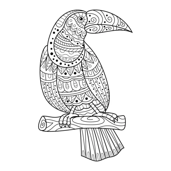 Dessiné Main Toucan Dans Style Zentangle — Image vectorielle