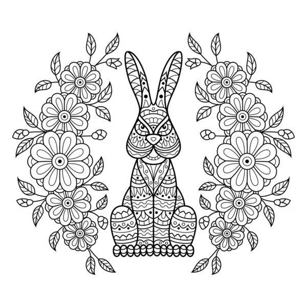 Dessiné Main Lapin Dans Style Zentangle — Image vectorielle