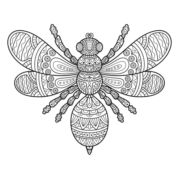 Ручной Рисунок Пчелы Стиле Zentangle — стоковый вектор