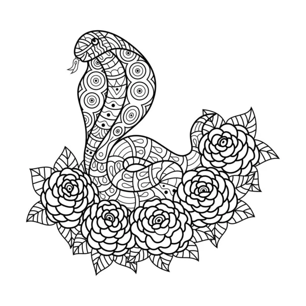 Dessiné Main Cobra Dans Style Zentangle — Image vectorielle