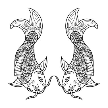 Zentangle stiliyle çizilmiş koi balığı.