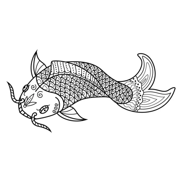 Mão Desenhada Peixes Koi Estilo Zentangle — Vetor de Stock