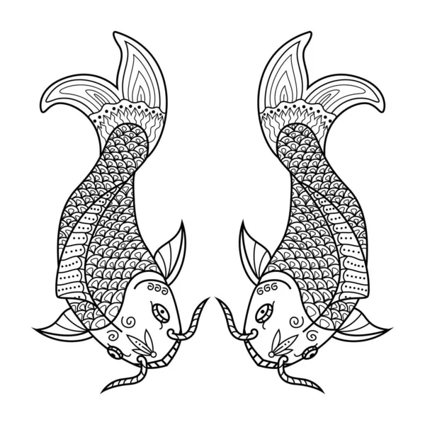 Zentangle stiliyle çizilmiş koi balığı.