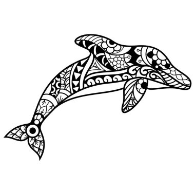 Zentangle tarzında çizilmiş bir yunus.