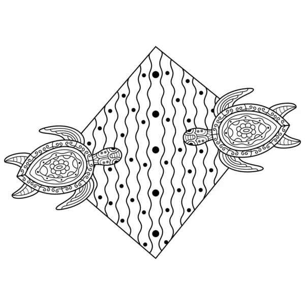乌龟手绘 呈Zentangle风格 — 图库矢量图片