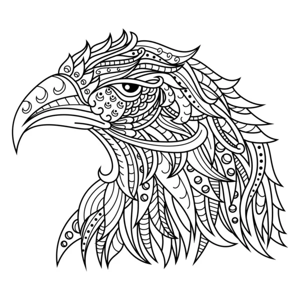 Mano Dibujada Cabeza Águila Estilo Zentangle — Vector de stock