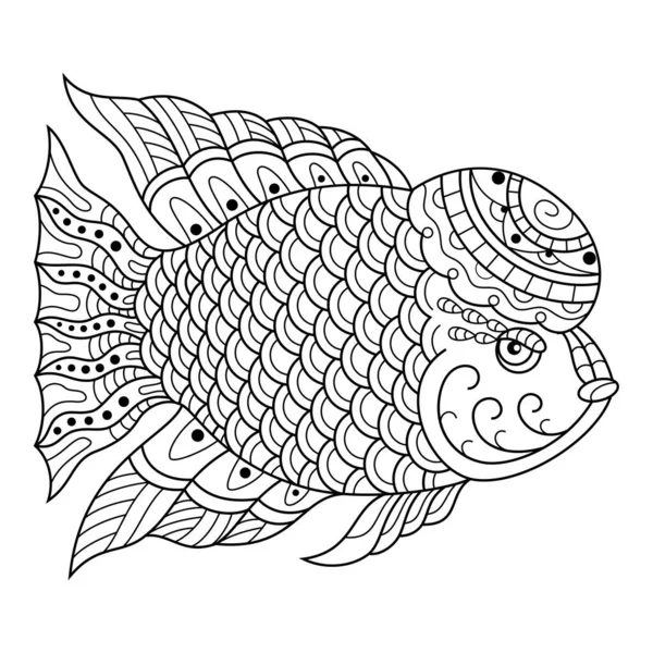 Hand Drawn Flower Horn Fish Zentangle Style — Stok Vektör