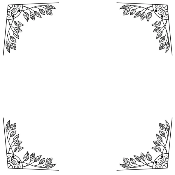 Frame Black White Doodle Leaf — Stockový vektor