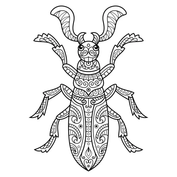 Hand Drawn Fanous Beetle Zentangle Style — ストックベクタ
