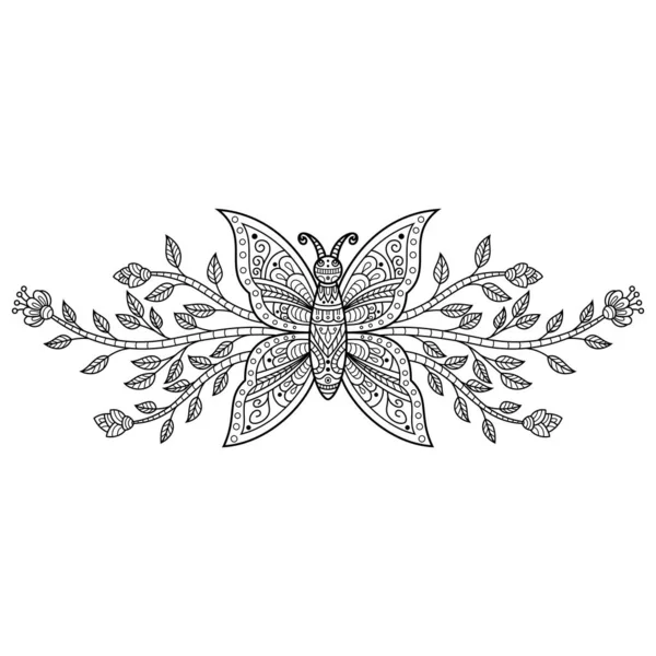 Dessiné Main Papillon Dans Style Zentangle — Image vectorielle