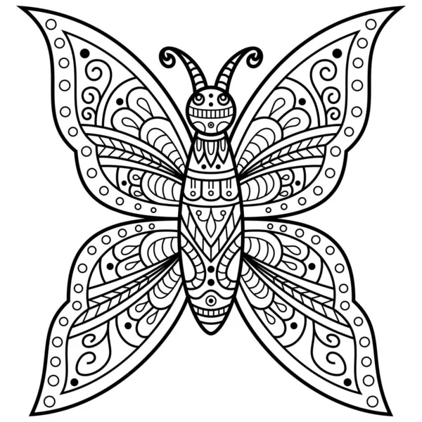 Ручной Рисунок Бабочки Стиле Zentangle — стоковый вектор