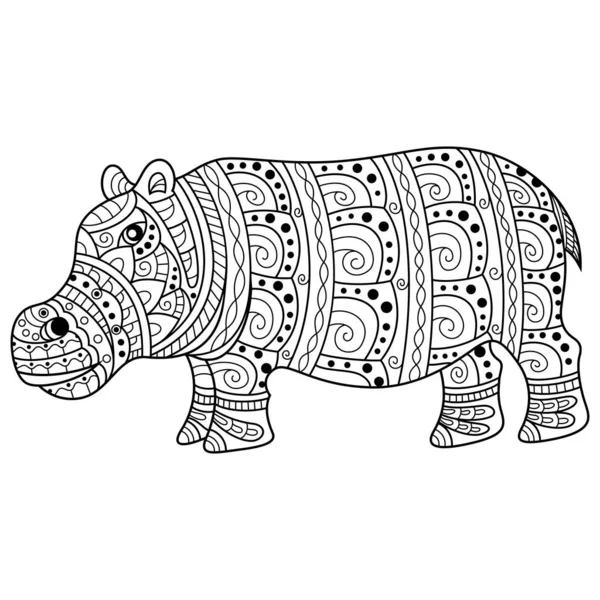 Hand Drawn Hippo Zentangle Style — 图库矢量图片