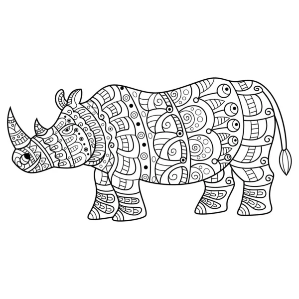 Hand Drawn Rhino Zentangle Style — Stockový vektor