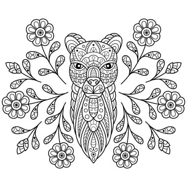 Lama 'nın el çizimi başı zentangle tarzında.