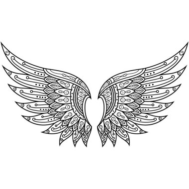 Zentangle tarzında melek kanatları çizilmiş.