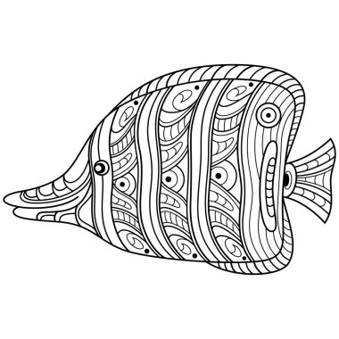 Zentangle tarzında kelebek balığı çizilmiş.